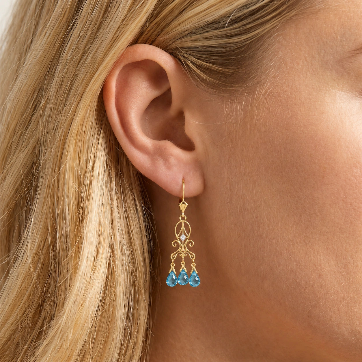 Yellow Gold Blue Topaz & Diamond — Mariagaia