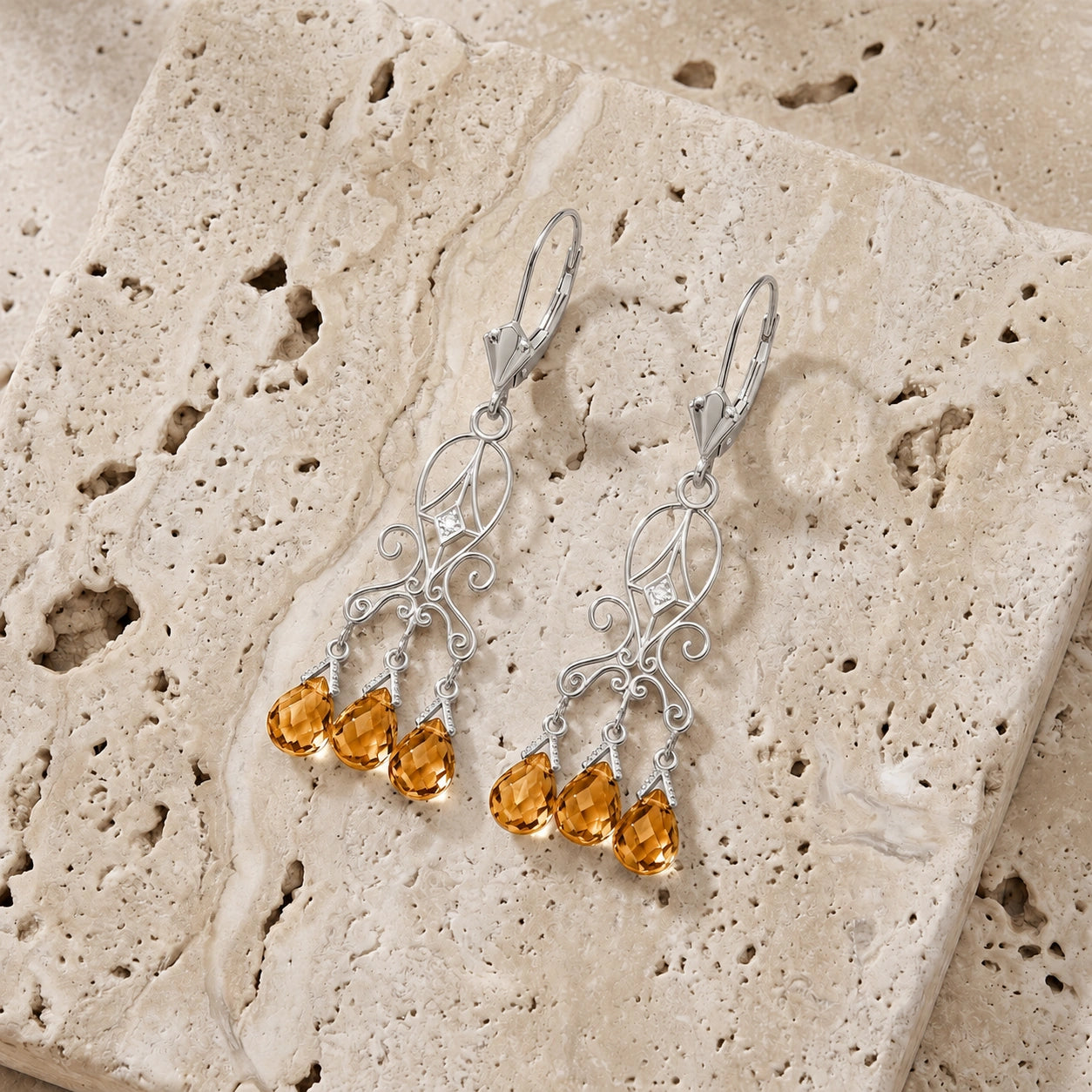 White Gold Citrine & Diamond — Mariagaia