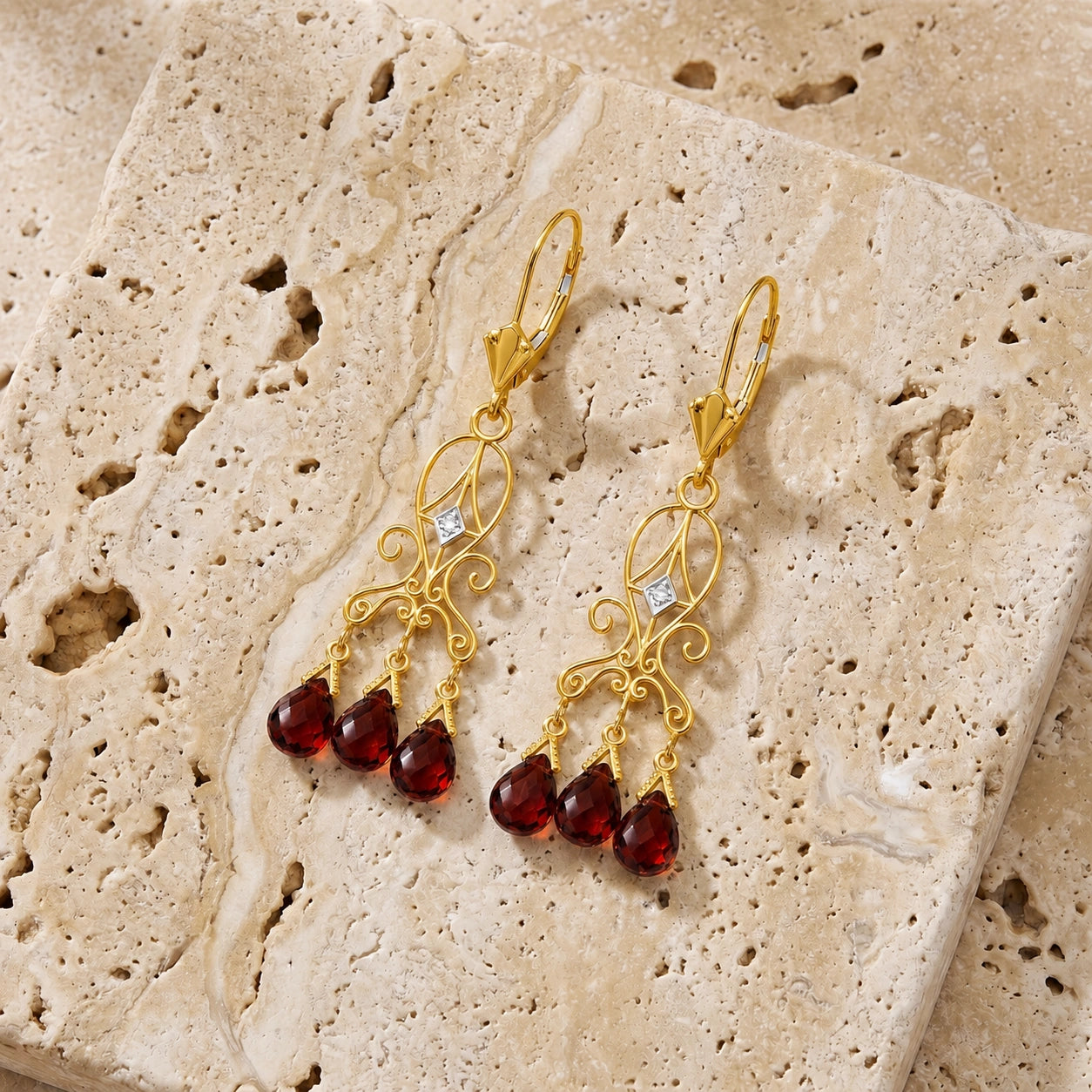 Yellow Gold Garnet & Diamond — Mariagaia
