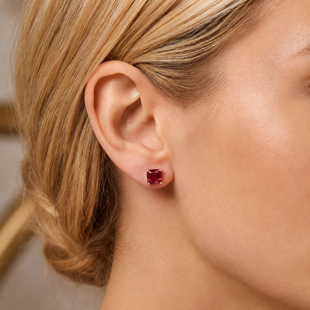 Rose Gold Bloom Earrings Ruby 10K — Ottilia