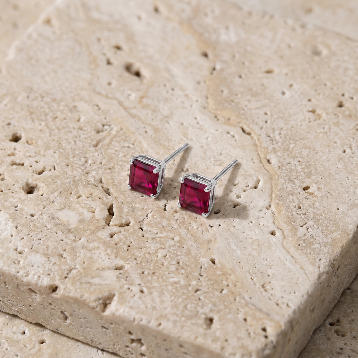 White Gold Bloom Earrings Ruby 10K — Ottilia