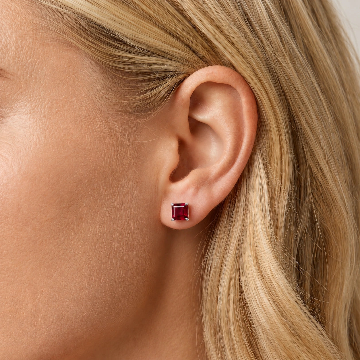 White Gold Bloom Earrings Ruby 10K — Ottilia
