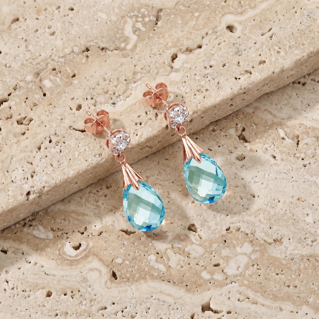 Rose Gold Blue Topaz & Diamond — Mariageltrude