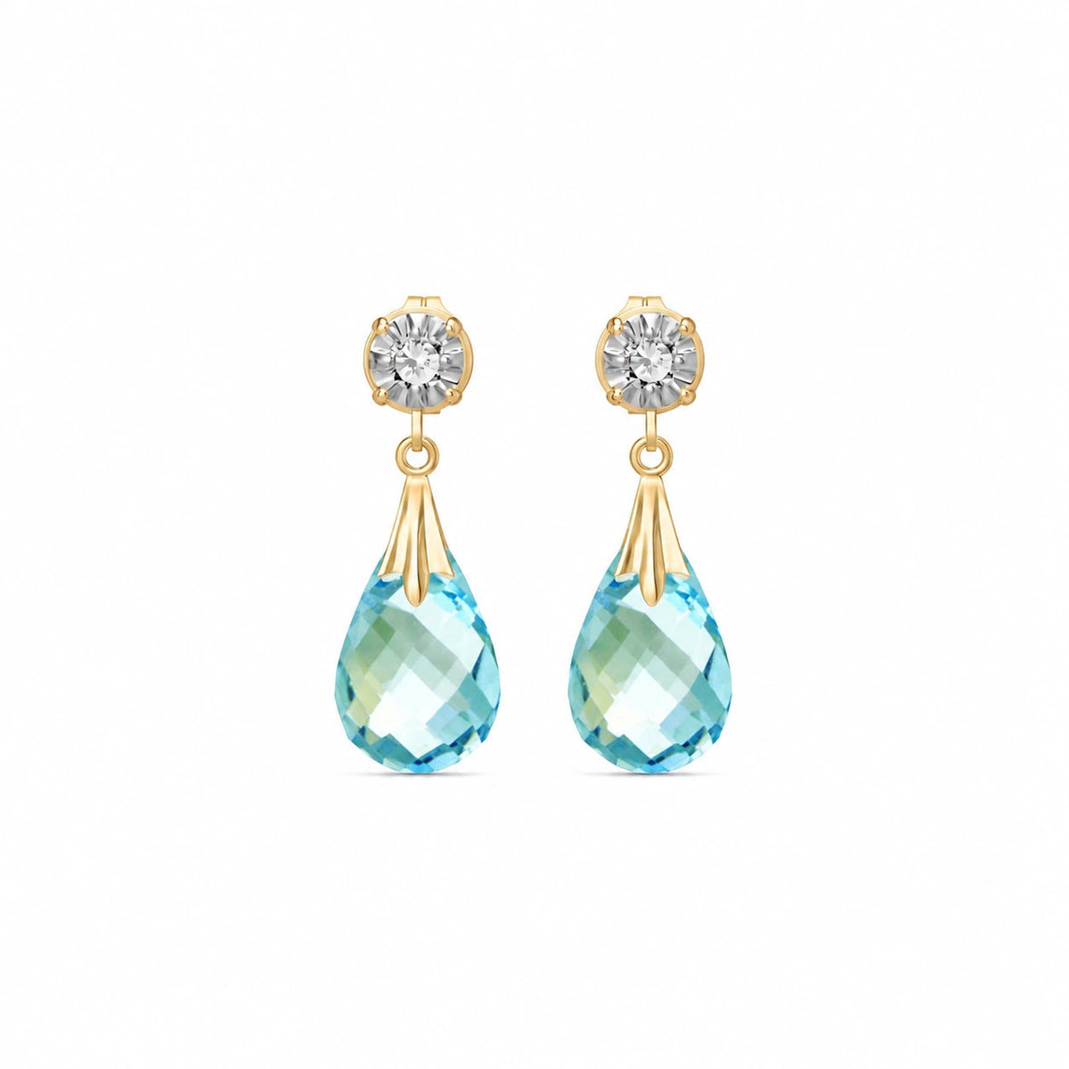 Yellow Gold Blue Topaz & Diamond — Mariageltrude