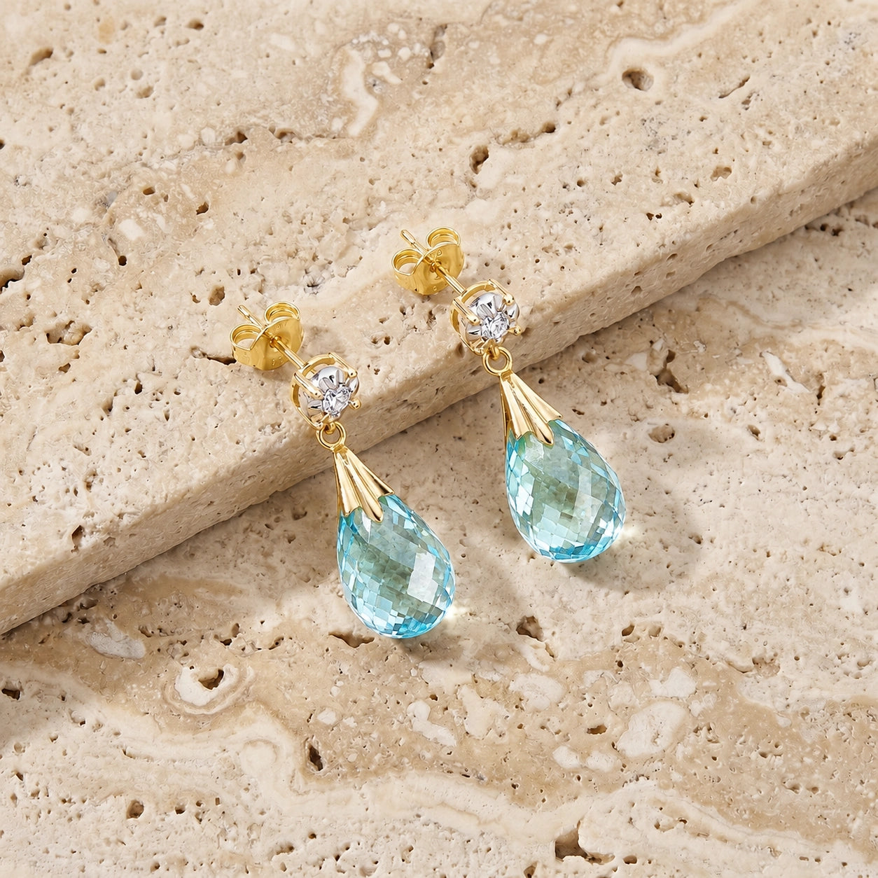 Yellow Gold Blue Topaz & Diamond — Mariageltrude