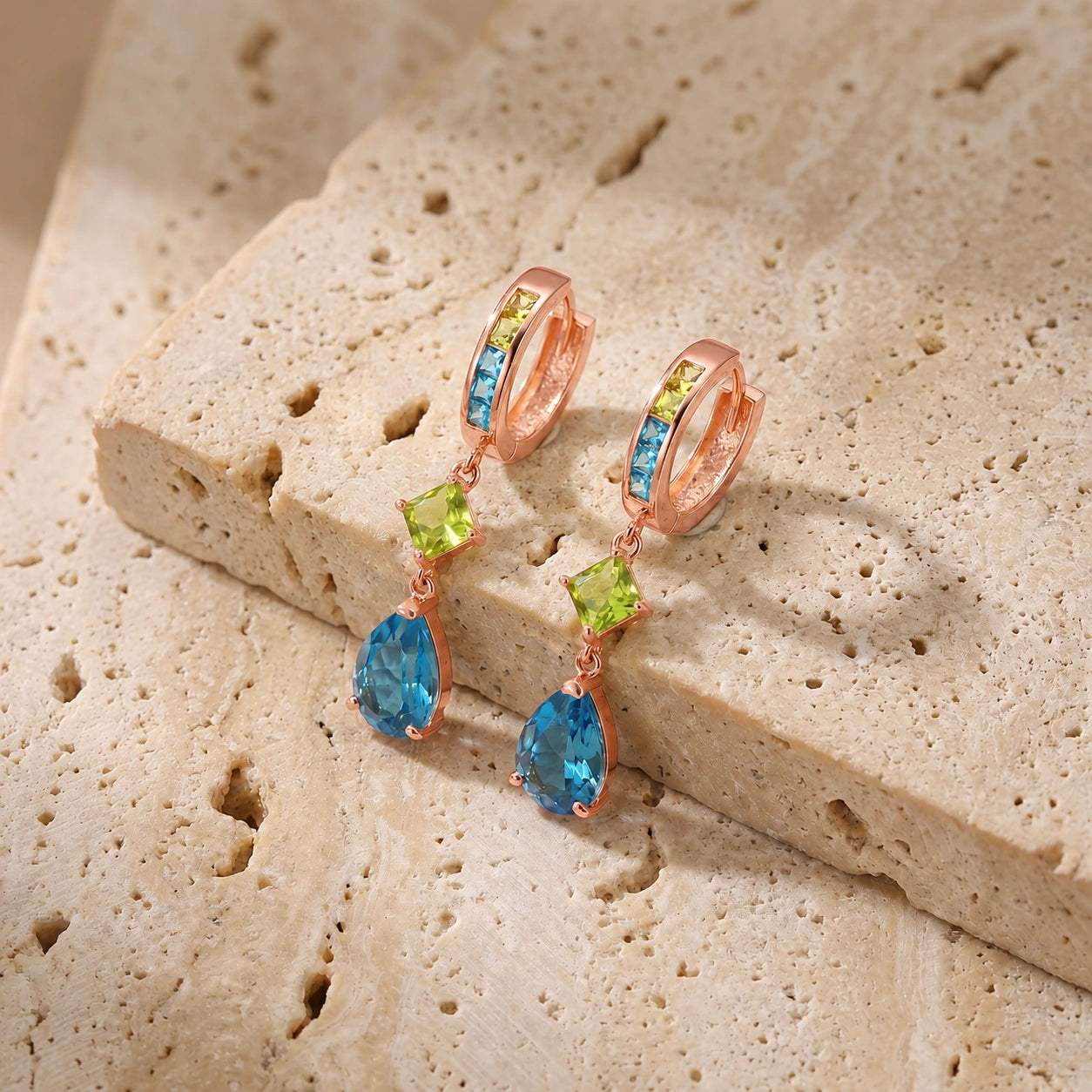 Rose Gold Blue Topaz & Peridot — Mariagemma