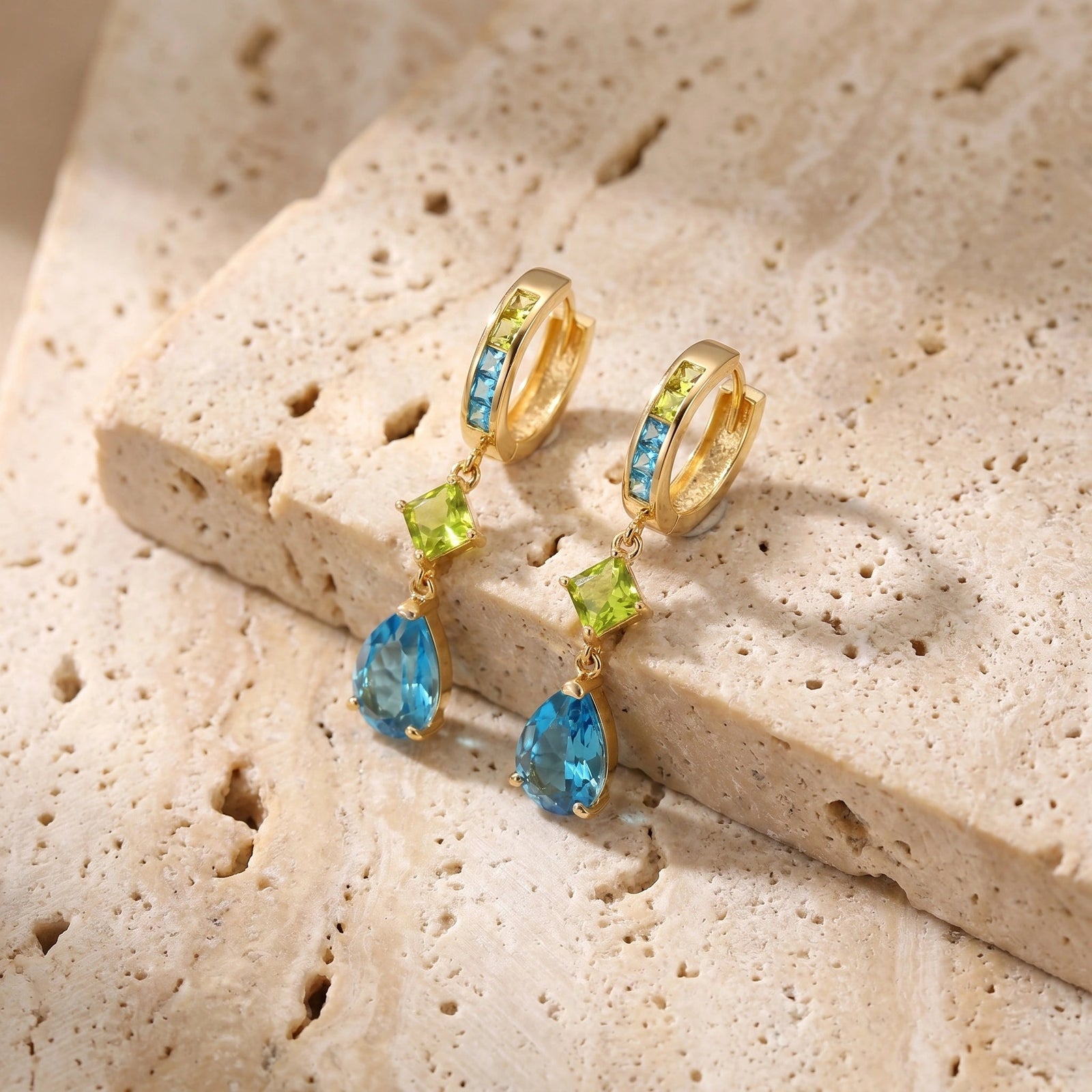 Yellow Gold Blue Topaz & Peridot — Mariagemma