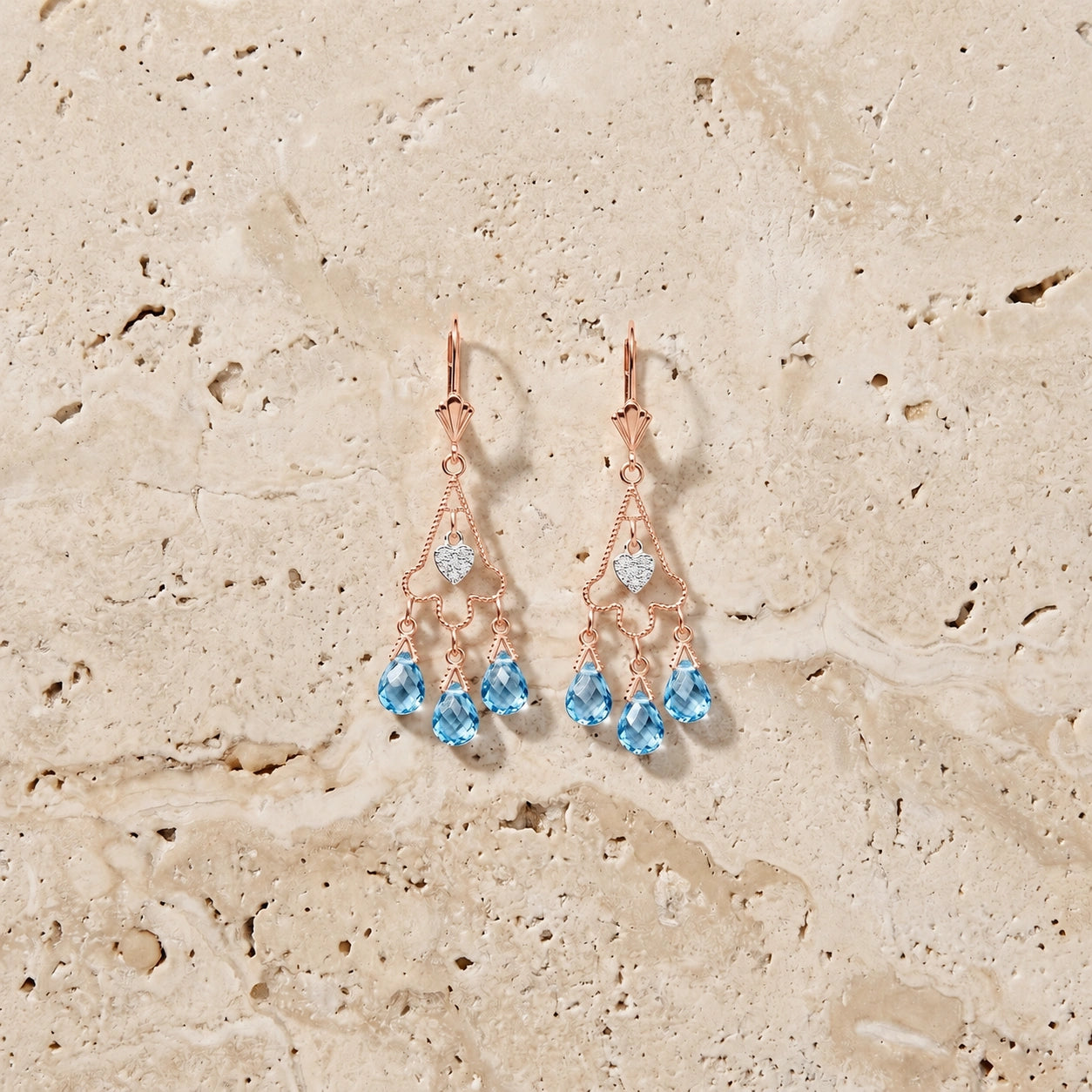 Rose Gold Blue Topaz & Diamond — Mariagenoveffa