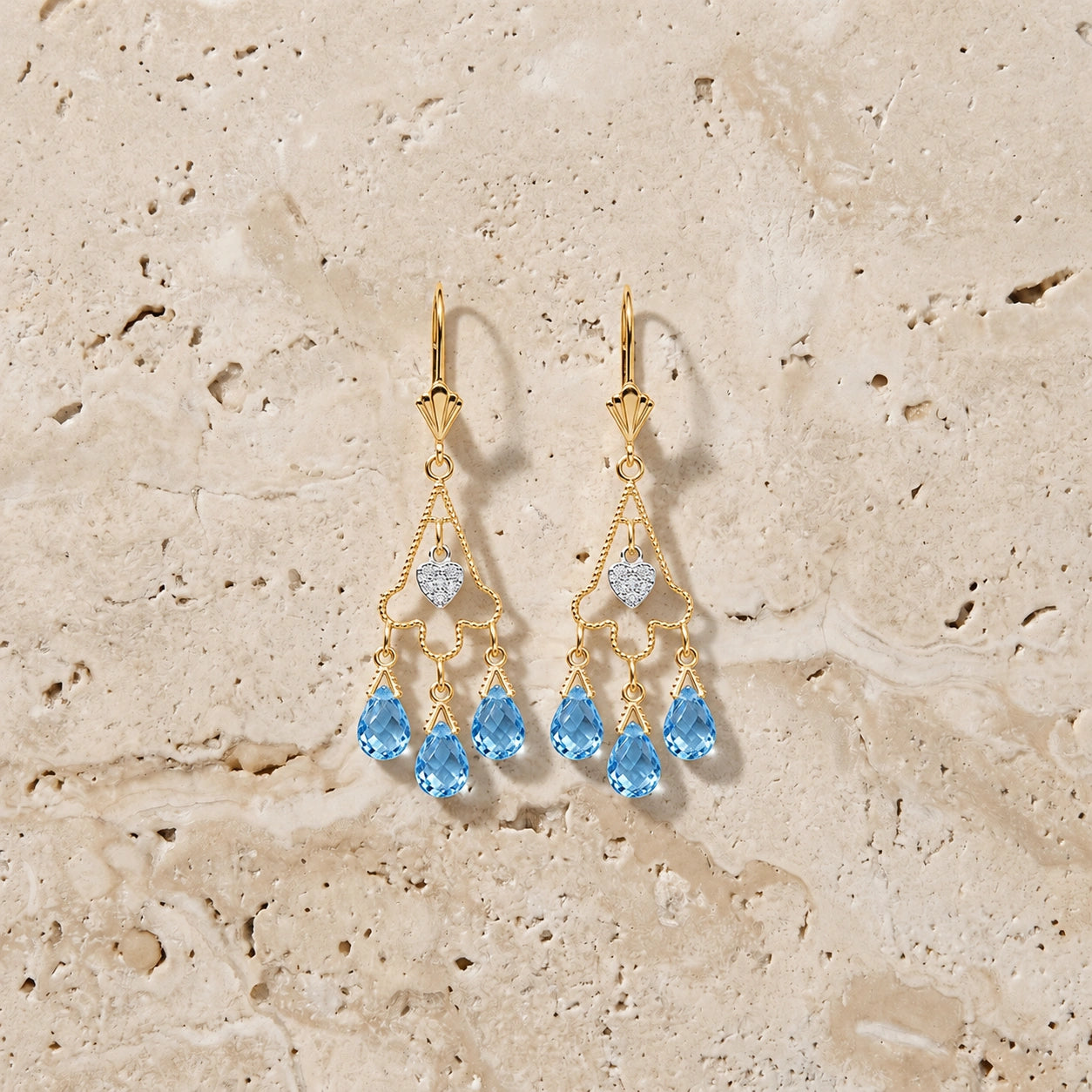 Yellow Gold Blue Topaz & Diamond — Mariagenoveffa