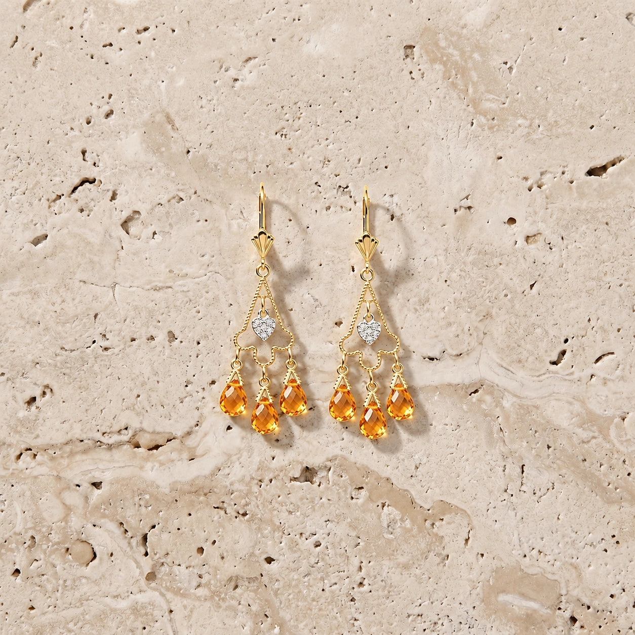 Yellow Gold Citrine & Diamond — Mariagenoveffa