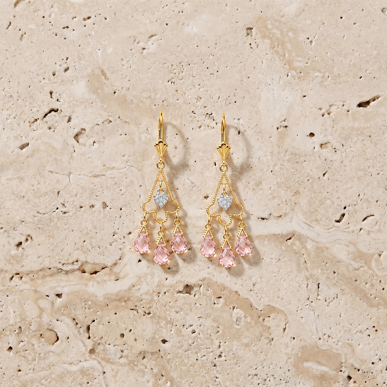 Yellow Gold Pink Topaz & Diamond — Mariagenoveffa