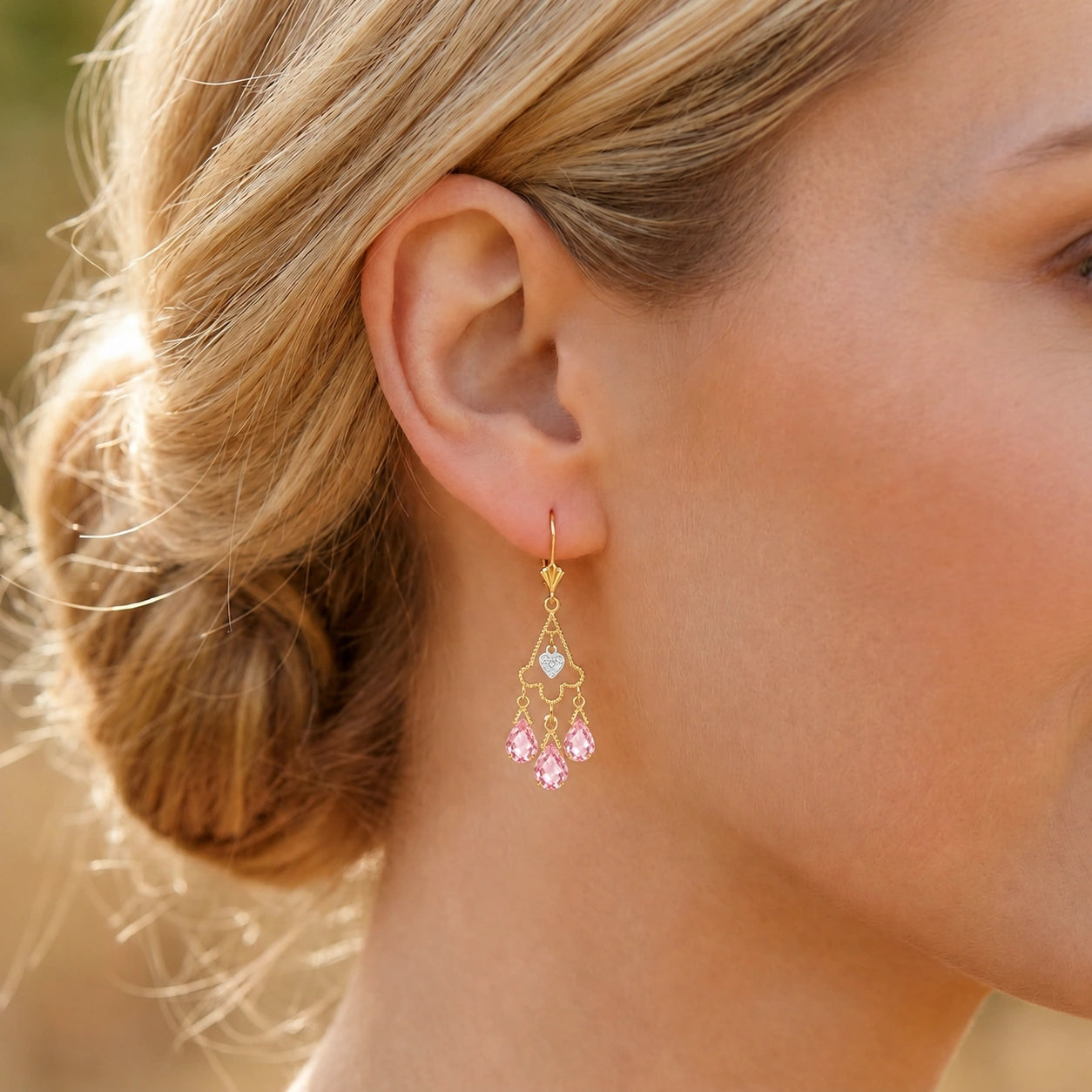 Yellow Gold Pink Topaz & Diamond — Mariagenoveffa