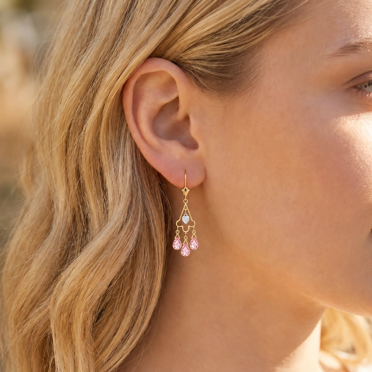 Yellow Gold Pink Topaz & Diamond — Mariagenoveffa