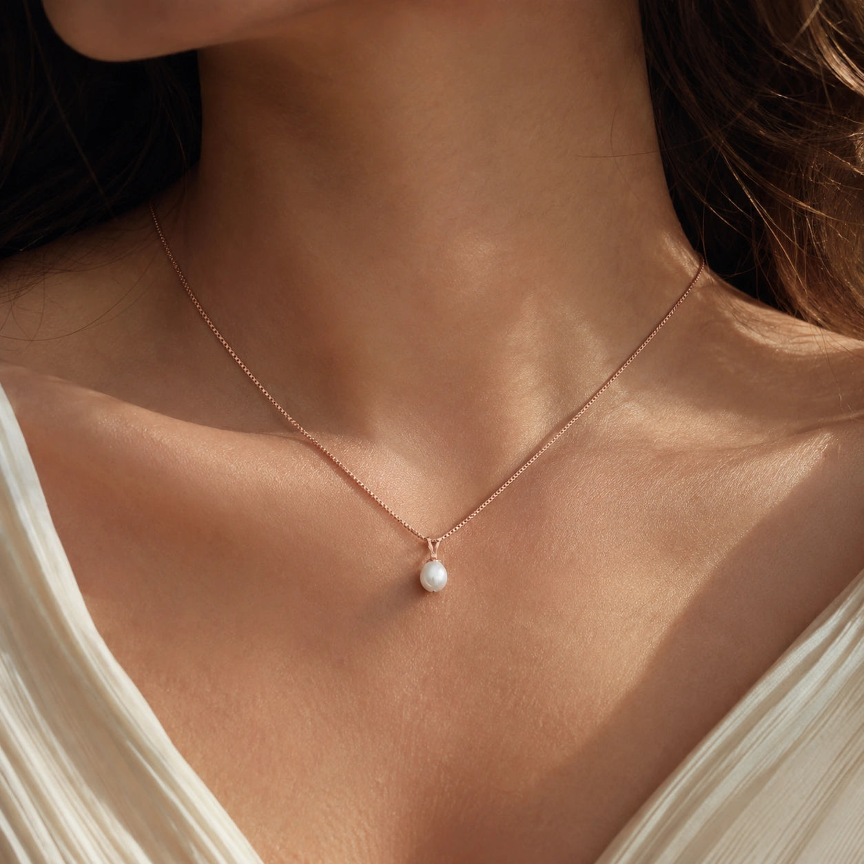 Rose Gold Belle Pendant Necklace Pearl 10K — Carina