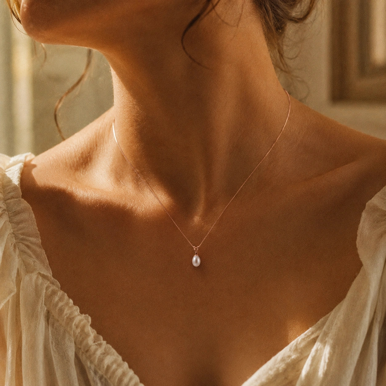 Rose Gold Belle Pendant Necklace Pearl 10K — Carina