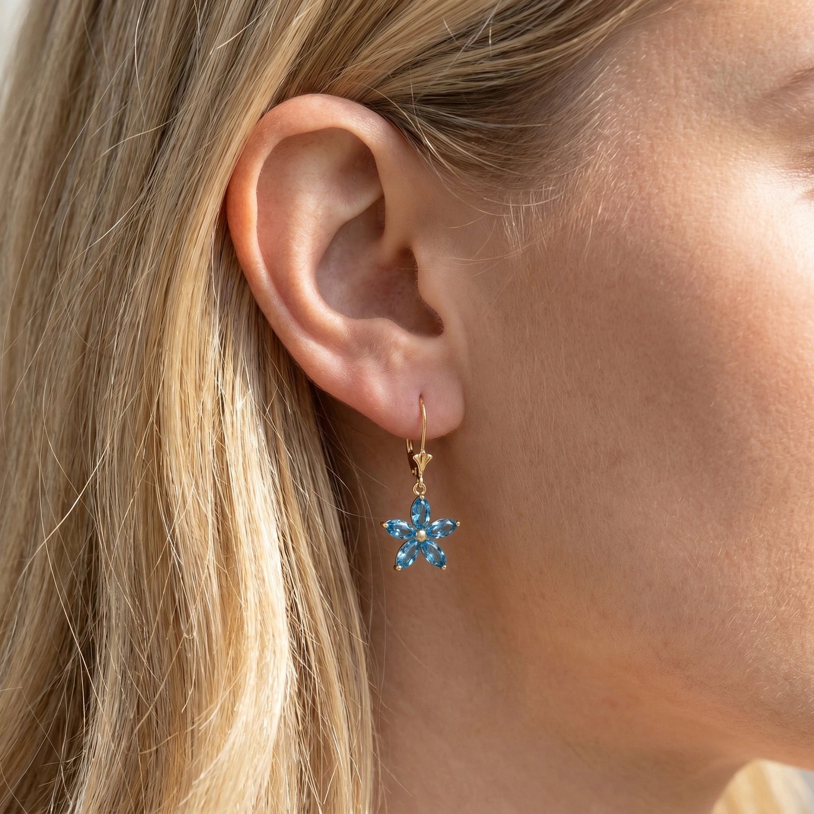 Yellow Gold Heritage Earrings Blue Topaz 10K — Stella