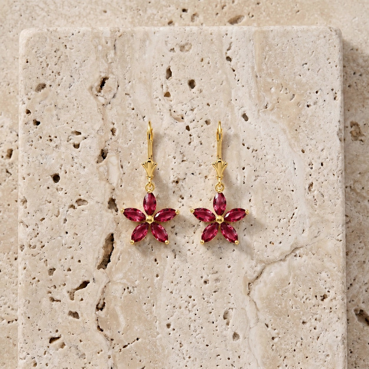 Yellow Gold Heritage Earrings Ruby 10K — Stella