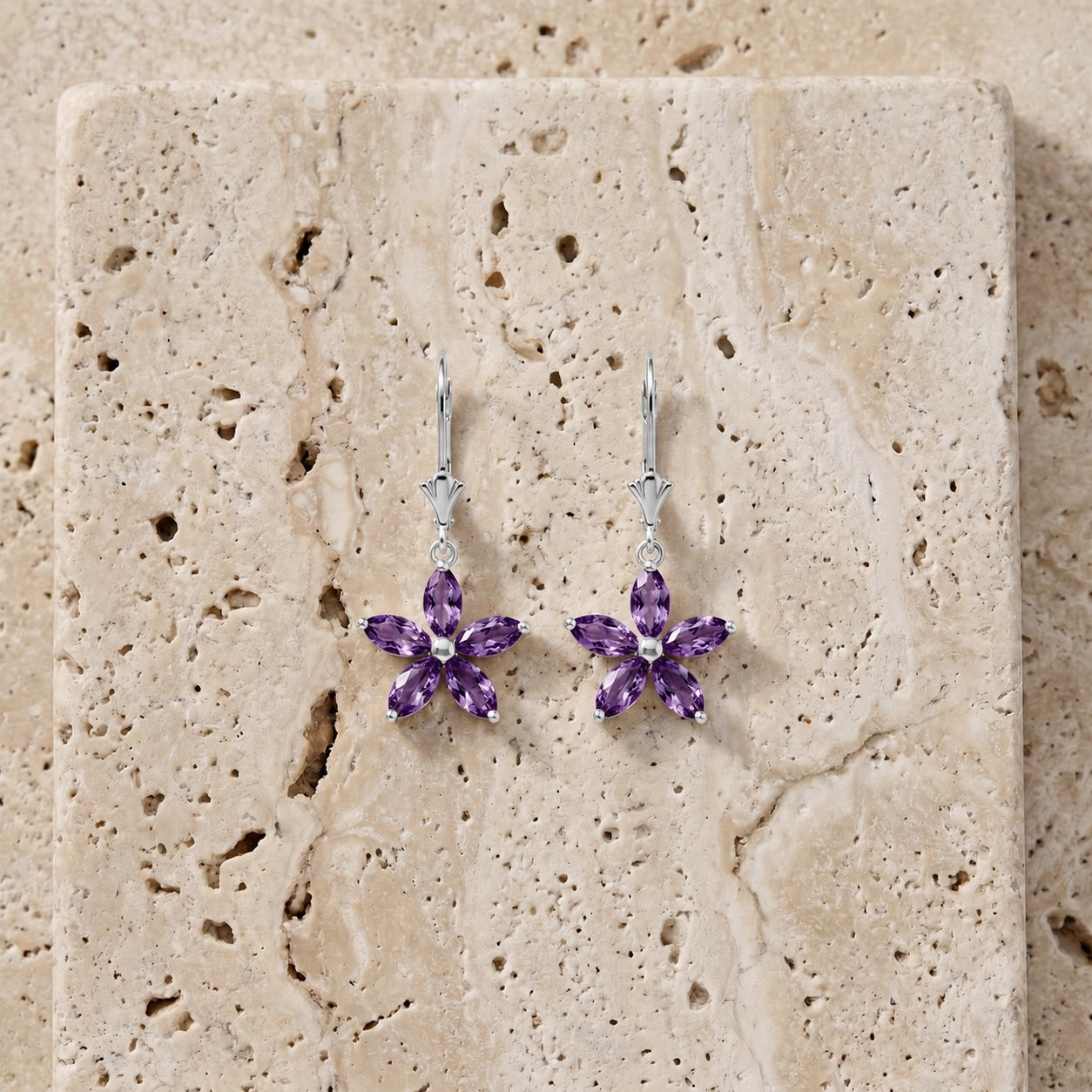 White Gold Heritage Earrings Amethyst 10K — Stella
