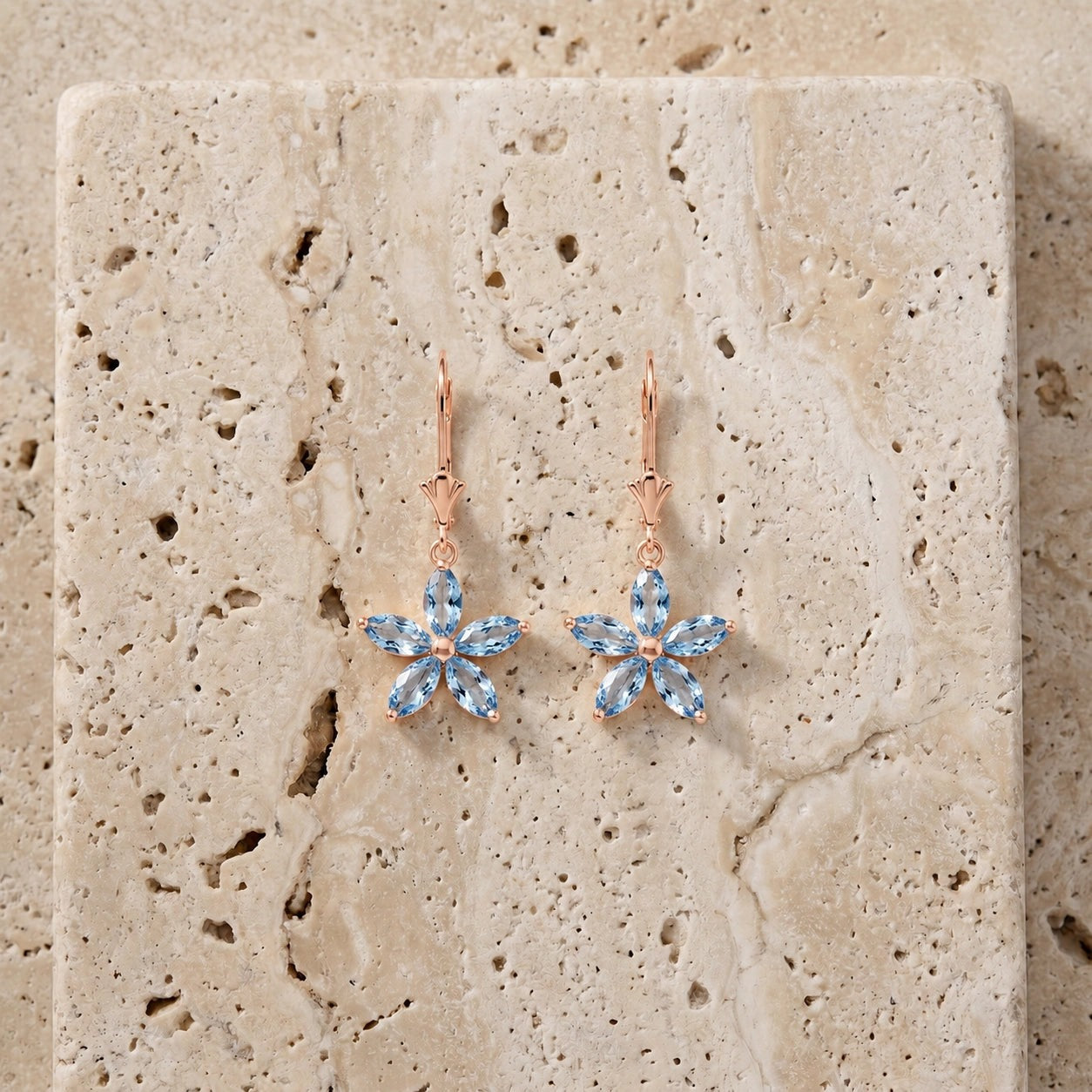 Rose Gold Heritage Earrings Aquamarine 10K — Stella
