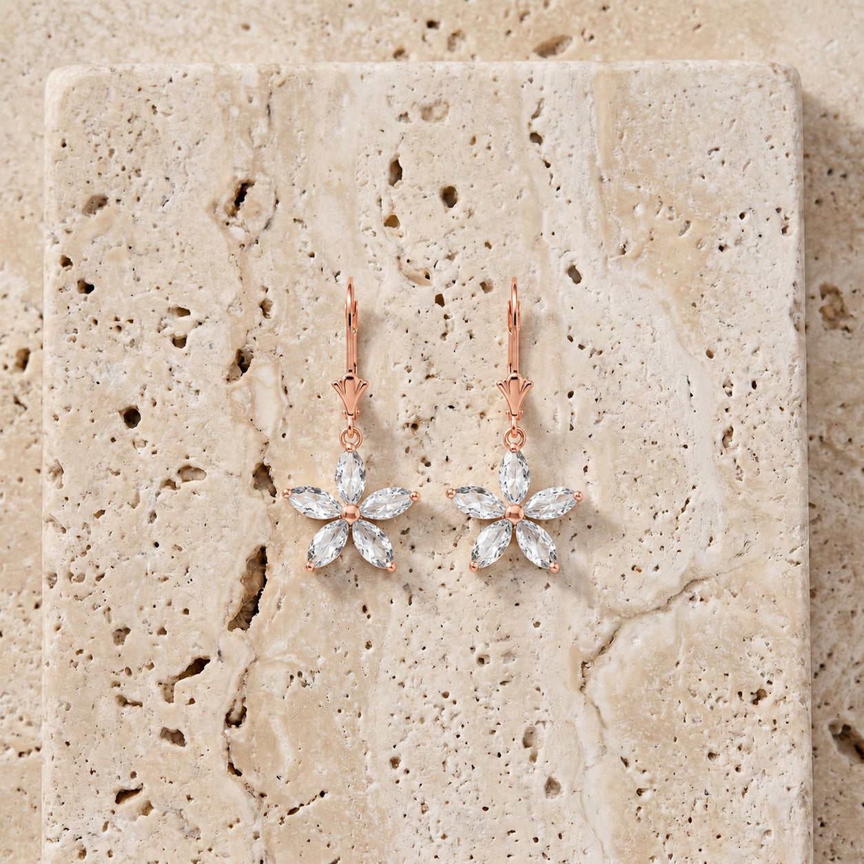 Rose Gold Heritage Earrings White Topaz 10K — Stella