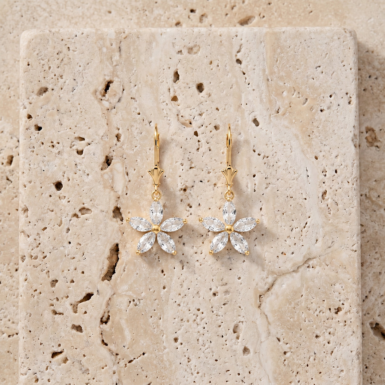 Yellow Gold Heritage Earrings White Topaz 10K — Stella