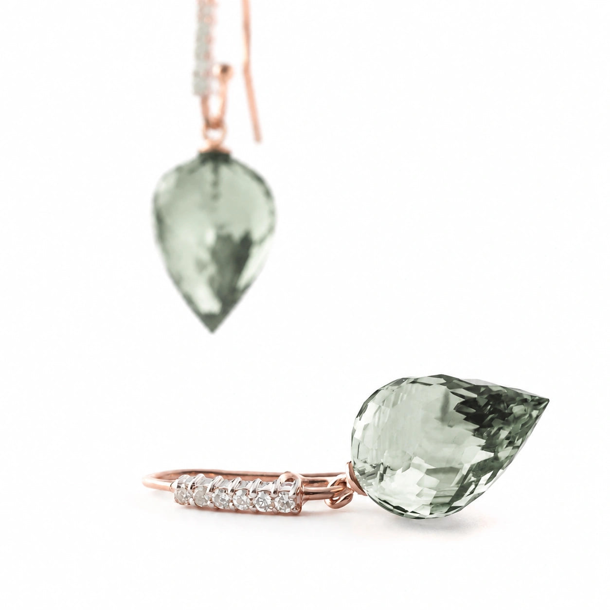Rose Gold Earrings Green Amethyst 10K — Carina