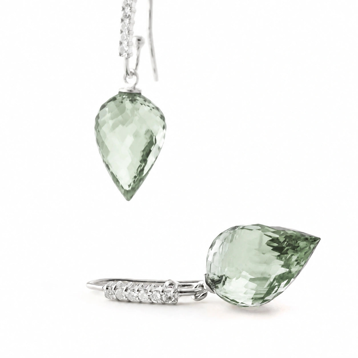 White Gold Earrings Green Amethyst 10K — Carina