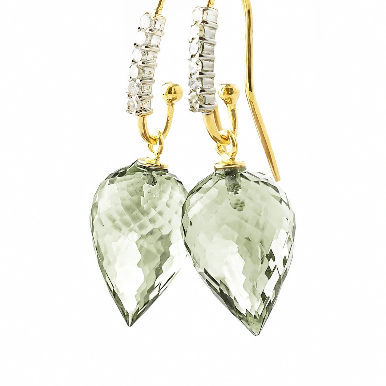 Yellow Gold Earrings Green Amethyst 10K — Carina