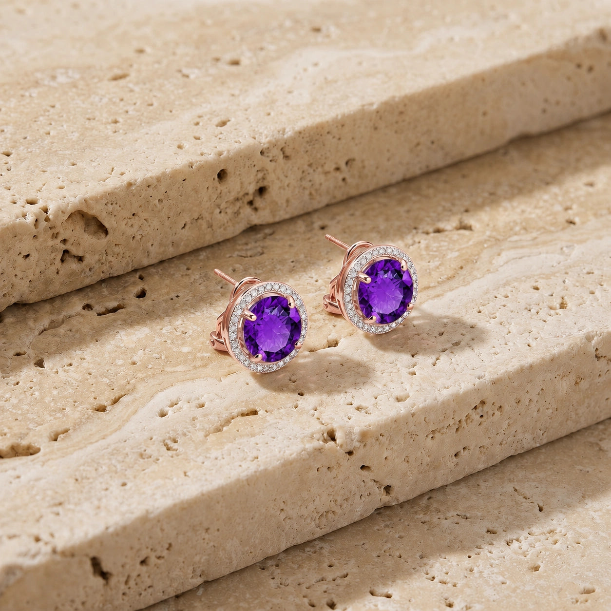 Rose Gold Earrings Amethyst 10K — Osanna