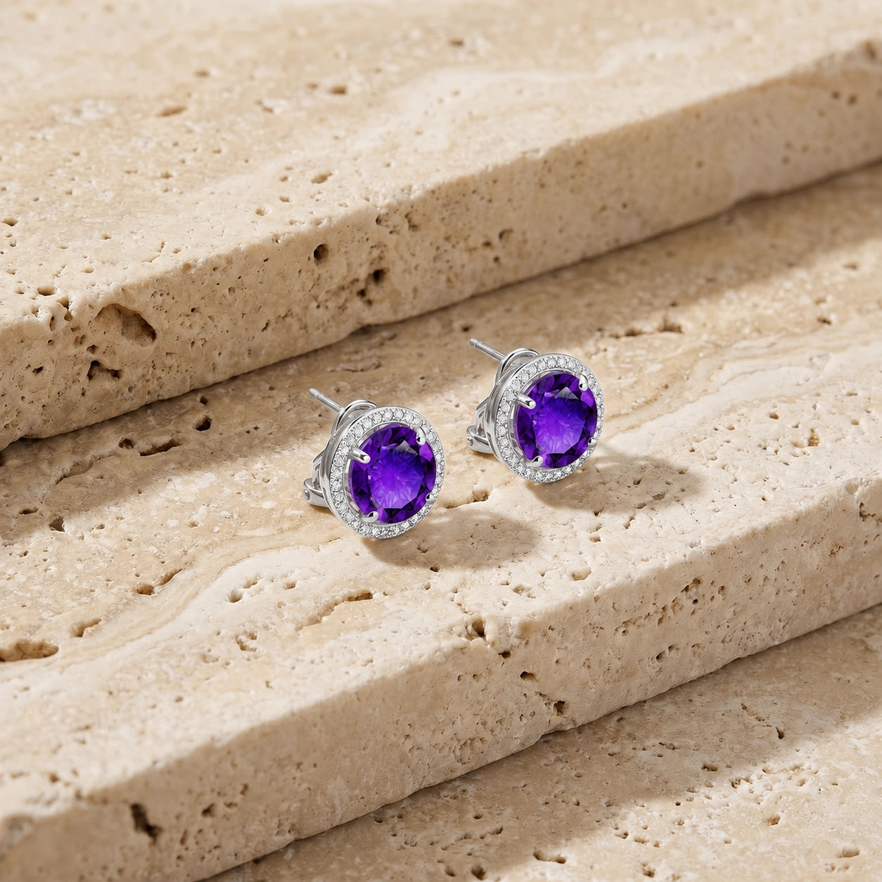 White Gold Earrings Amethyst 10K — Osanna