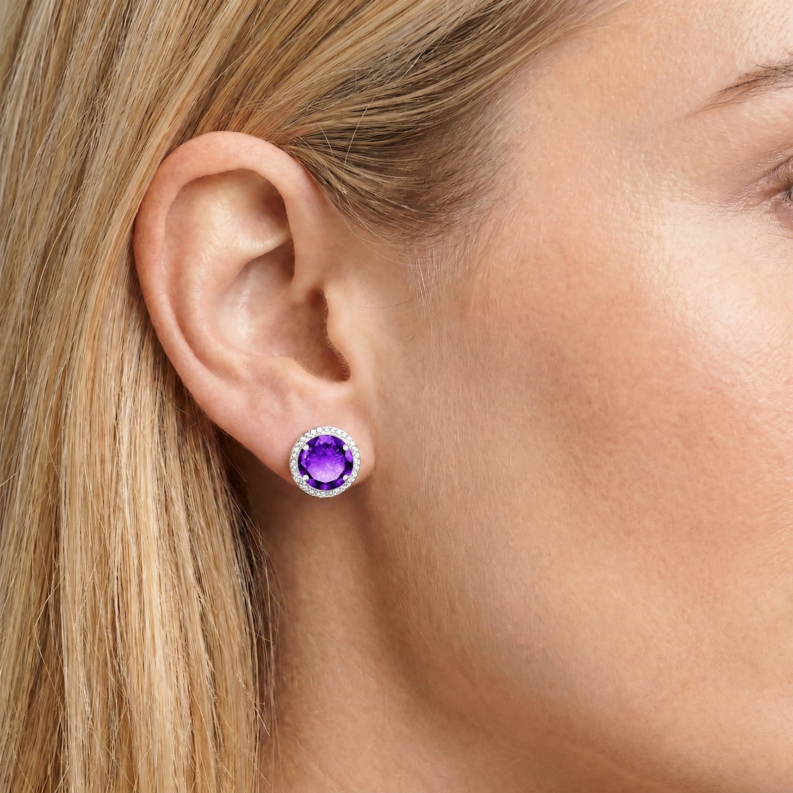 White Gold Earrings Amethyst 10K — Osanna
