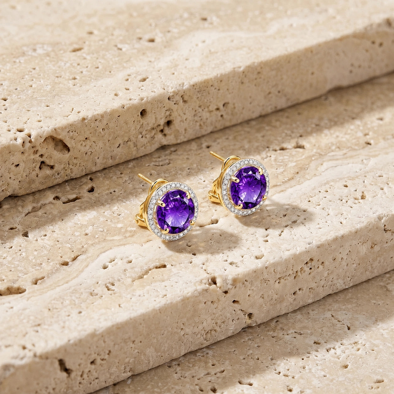 Yellow Gold Earrings Amethyst 10K — Osanna