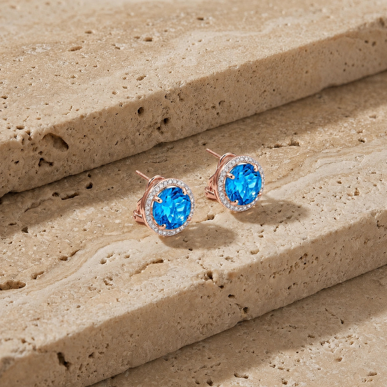 Rose Gold Earrings Blue Topaz 10K — Osanna