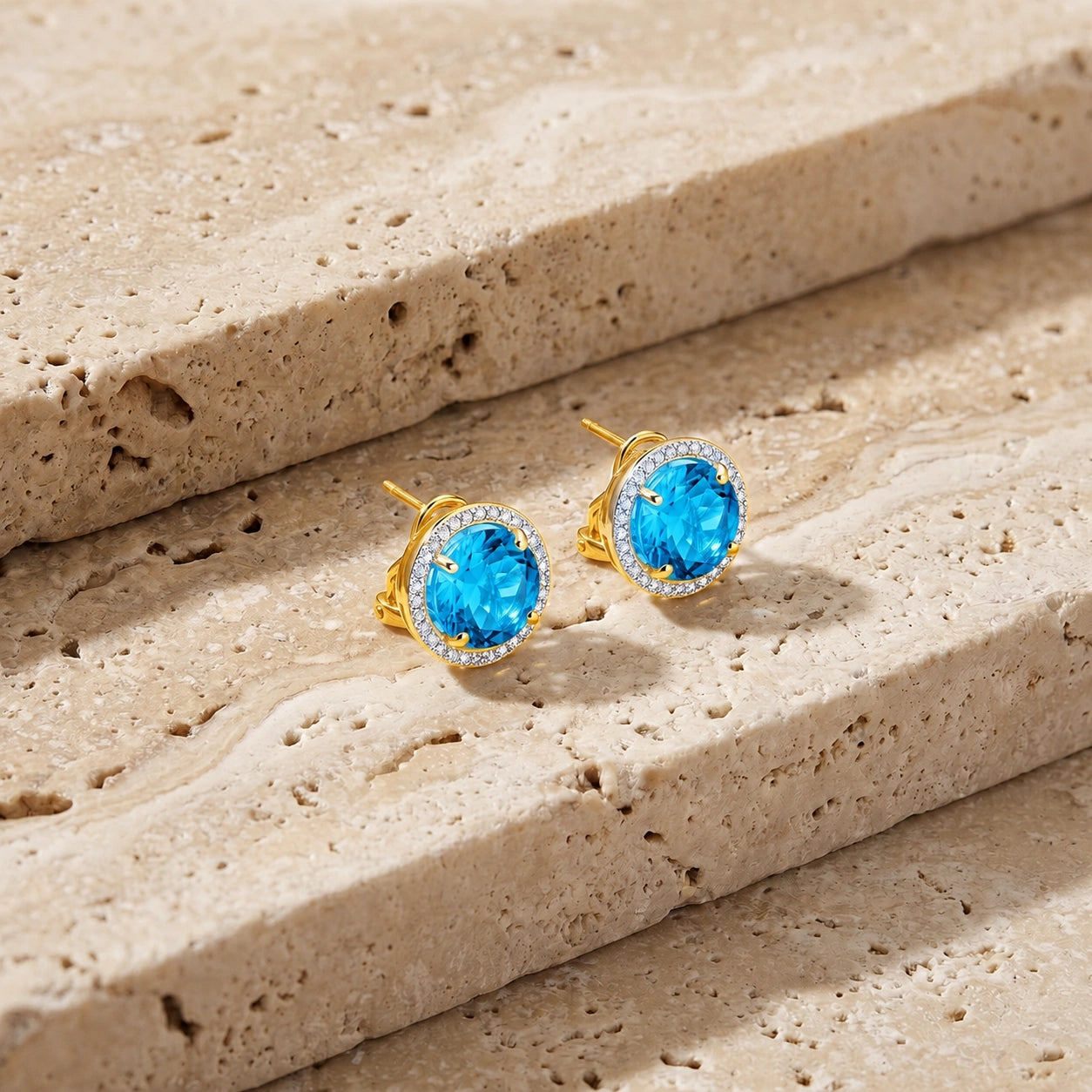 Yellow Gold Earrings Blue Topaz 10K — Osanna