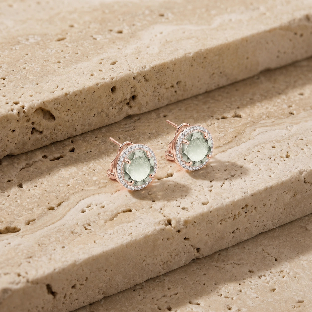 Rose Gold Earrings Green Amethyst 10K — Osanna