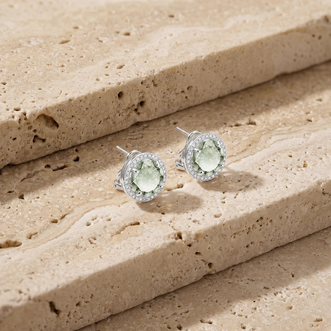 White Gold Earrings Green Amethyst 10K — Osanna
