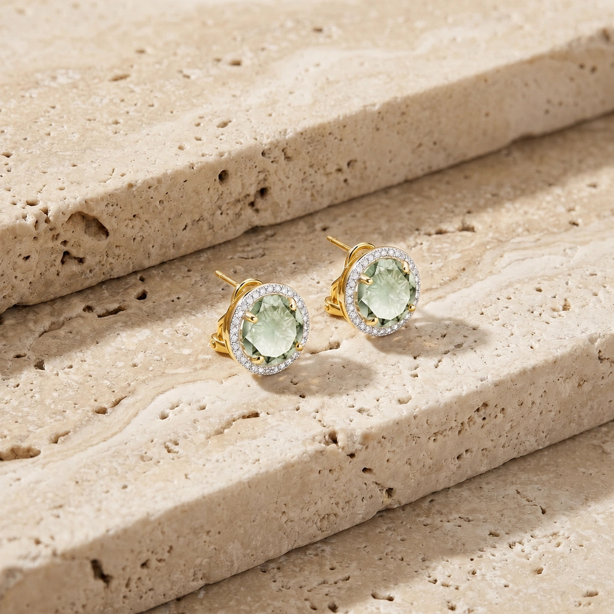 Yellow Gold Earrings Green Amethyst 10K — Osanna