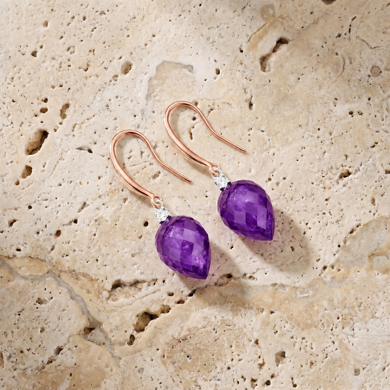 Rose Gold Earrings Amethyst 10K — Rosangela