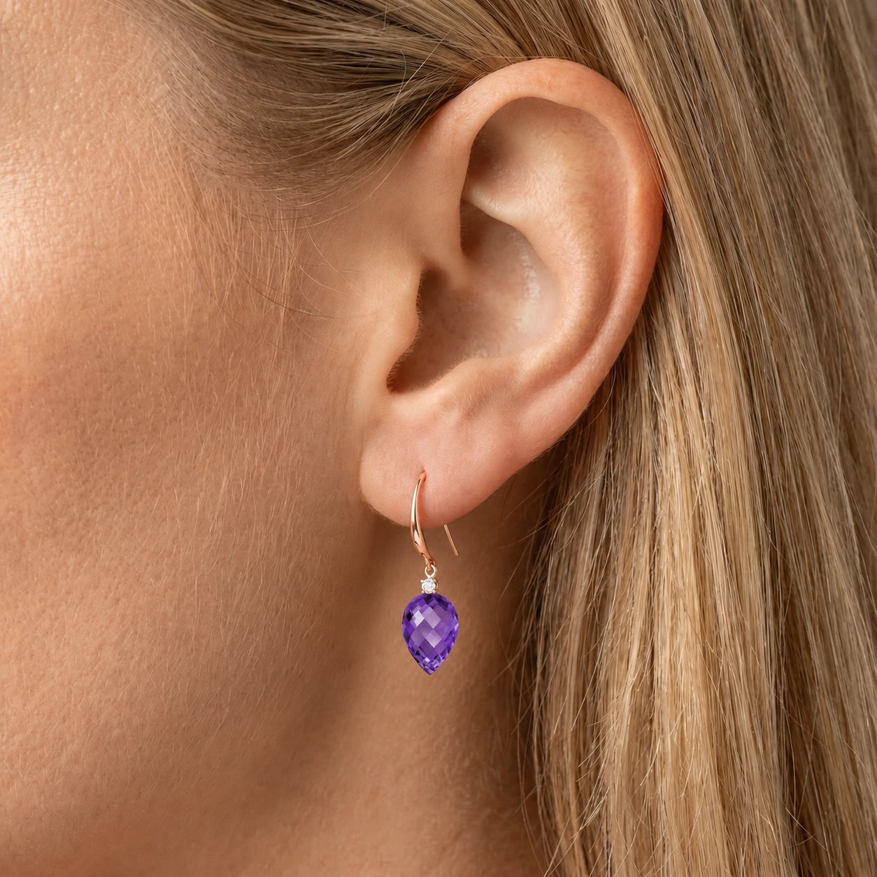 Rose Gold Earrings Amethyst 10K — Rosangela