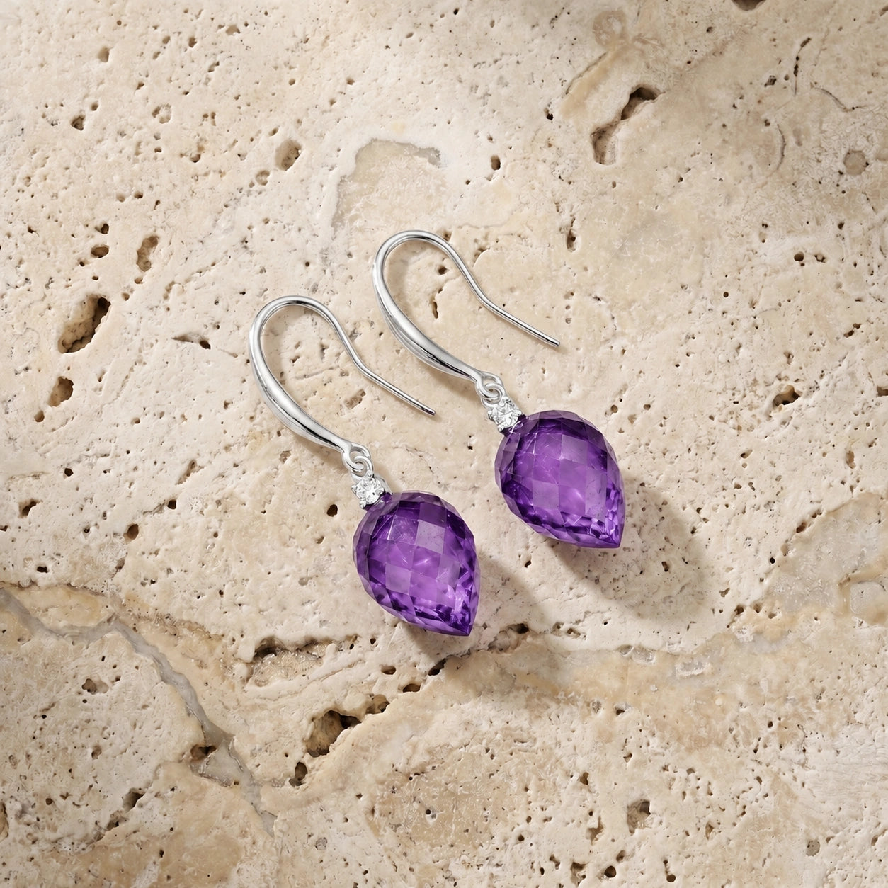 White Gold Earrings Amethyst 10K — Rosangela