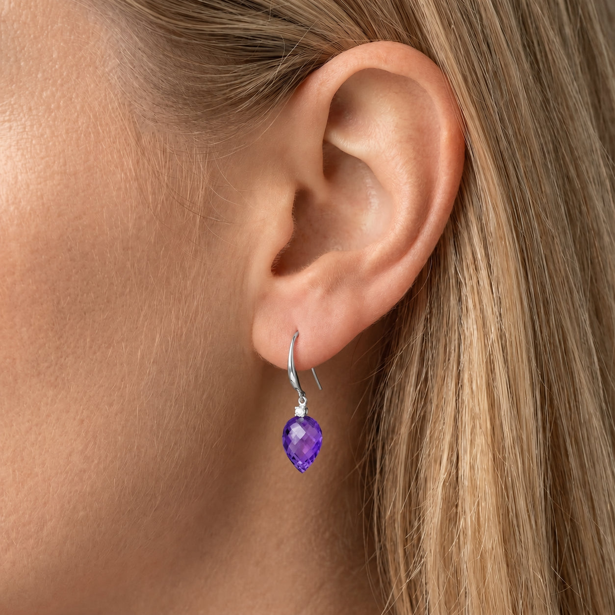 White Gold Earrings Amethyst 10K — Rosangela