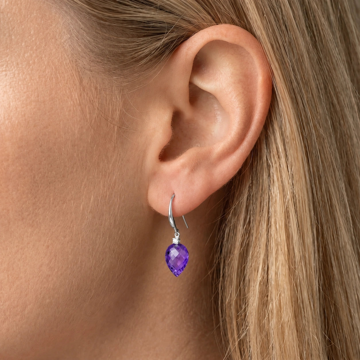 White Gold Earrings Amethyst 10K — Rosangela
