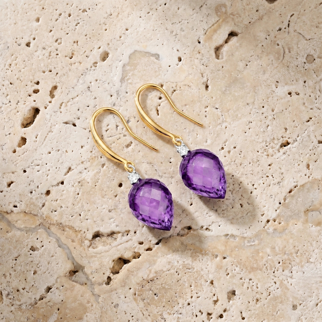 Yellow Gold Earrings Amethyst 10K — Rosangela