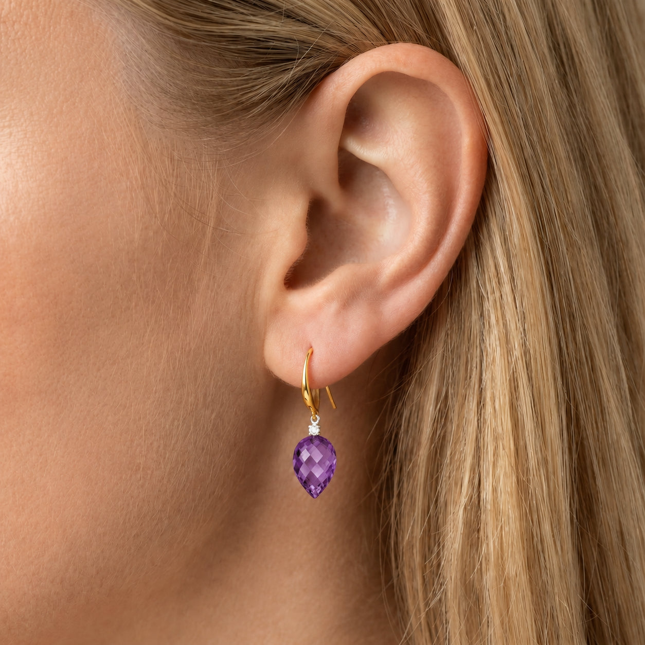 Yellow Gold Earrings Amethyst 10K — Rosangela