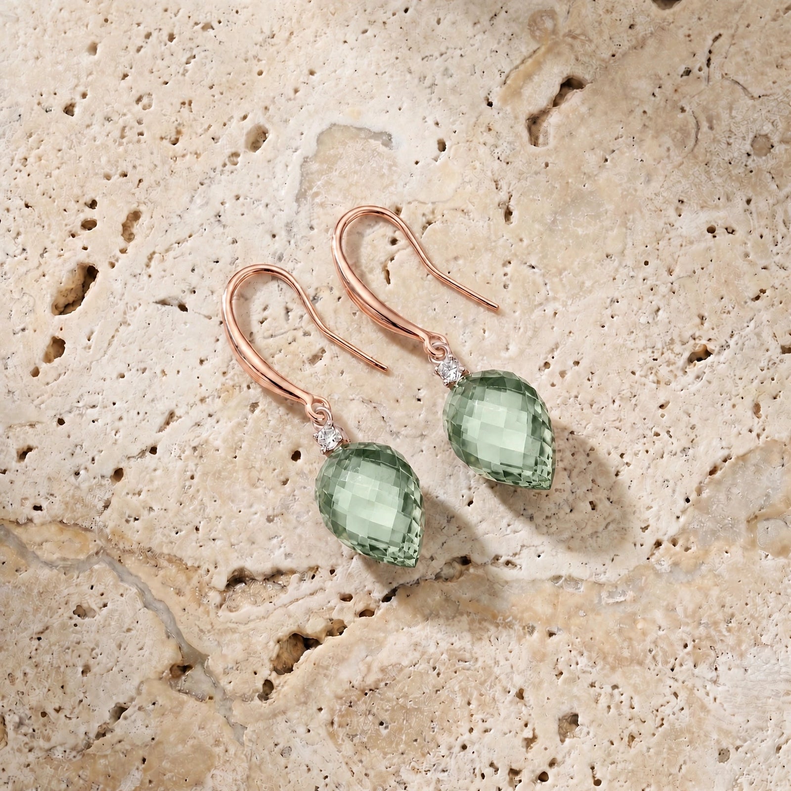 Rose Gold Earrings Green Amethyst 10K — Rosangela