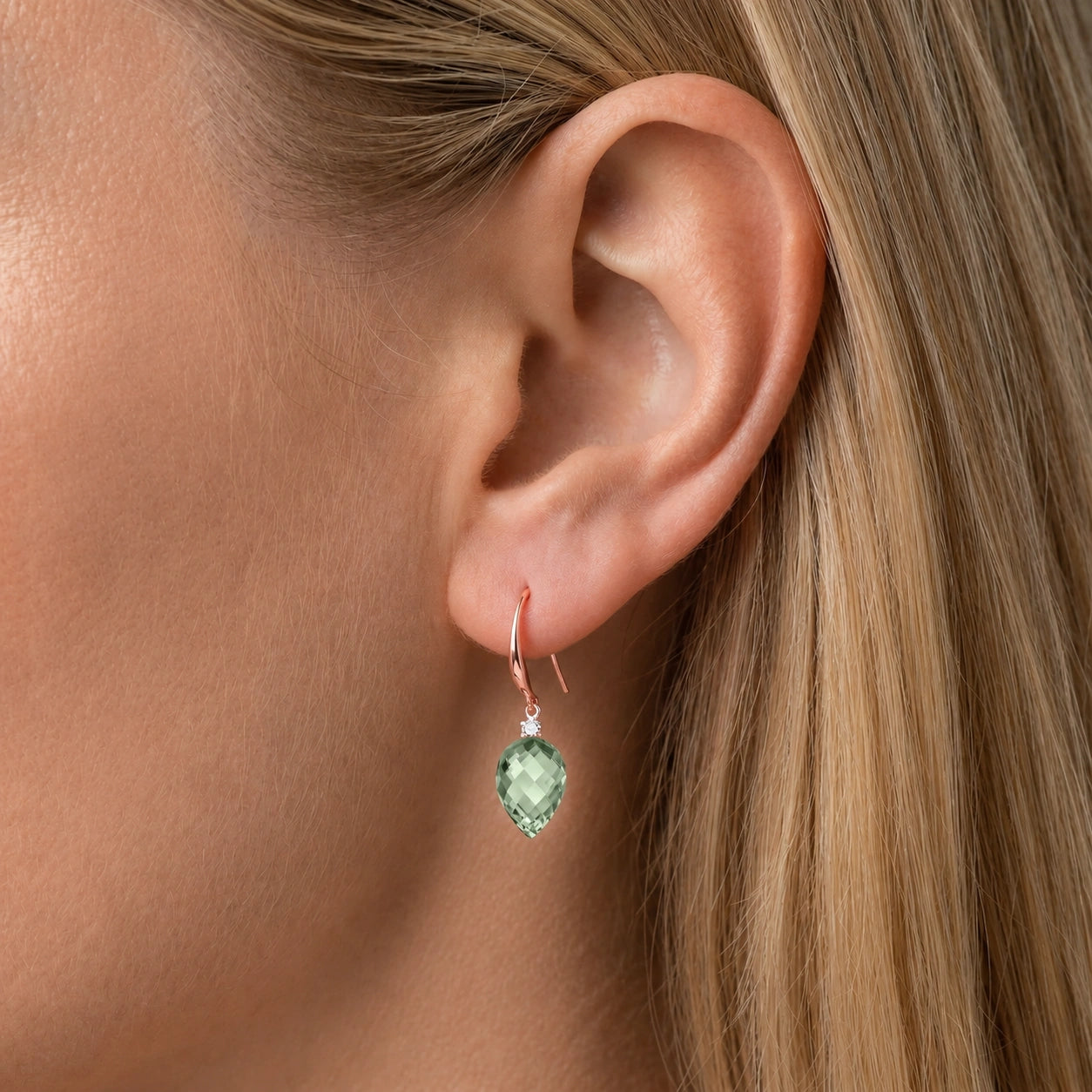 Rose Gold Earrings Green Amethyst 10K — Rosangela