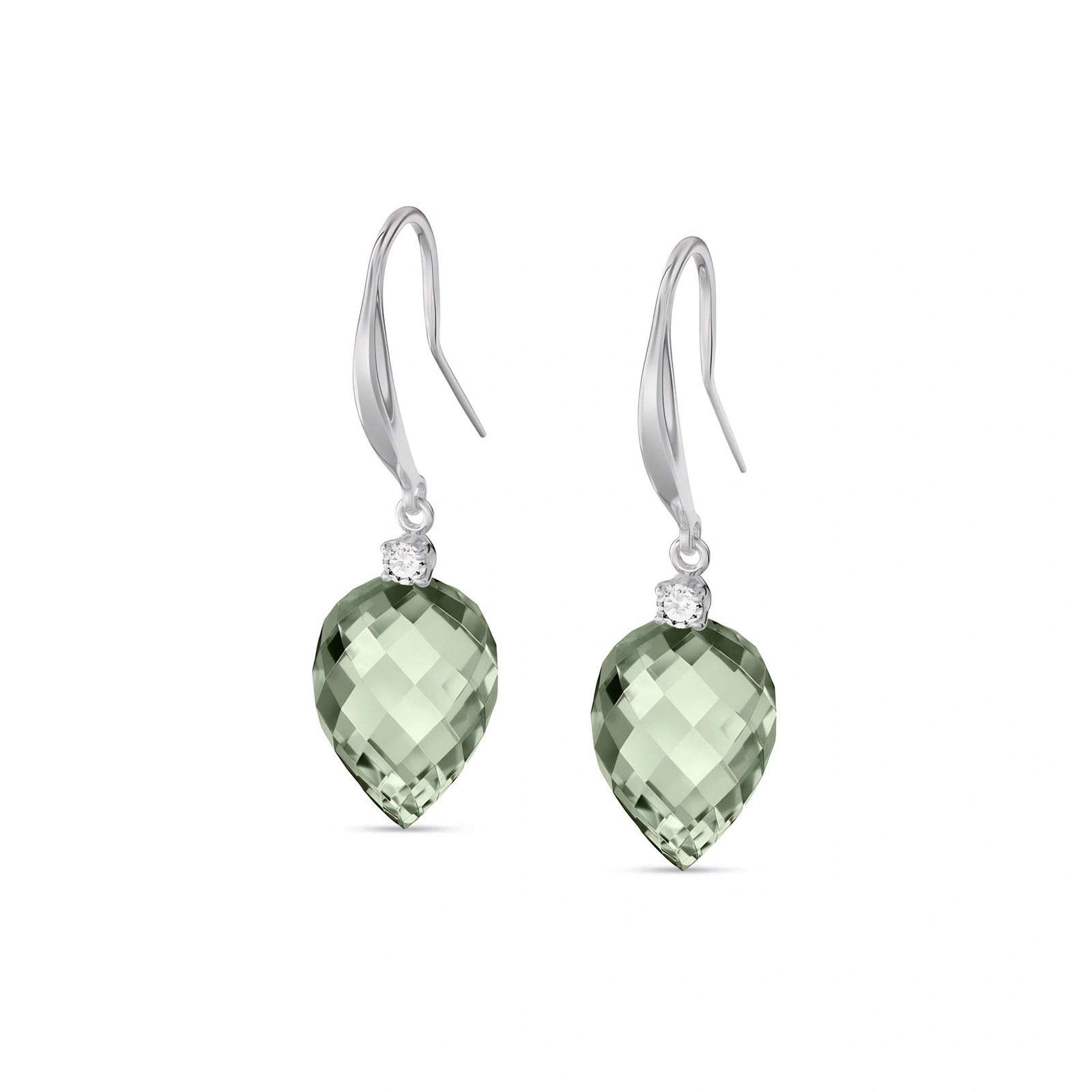 White Gold Earrings Green Amethyst 10K — Rosangela