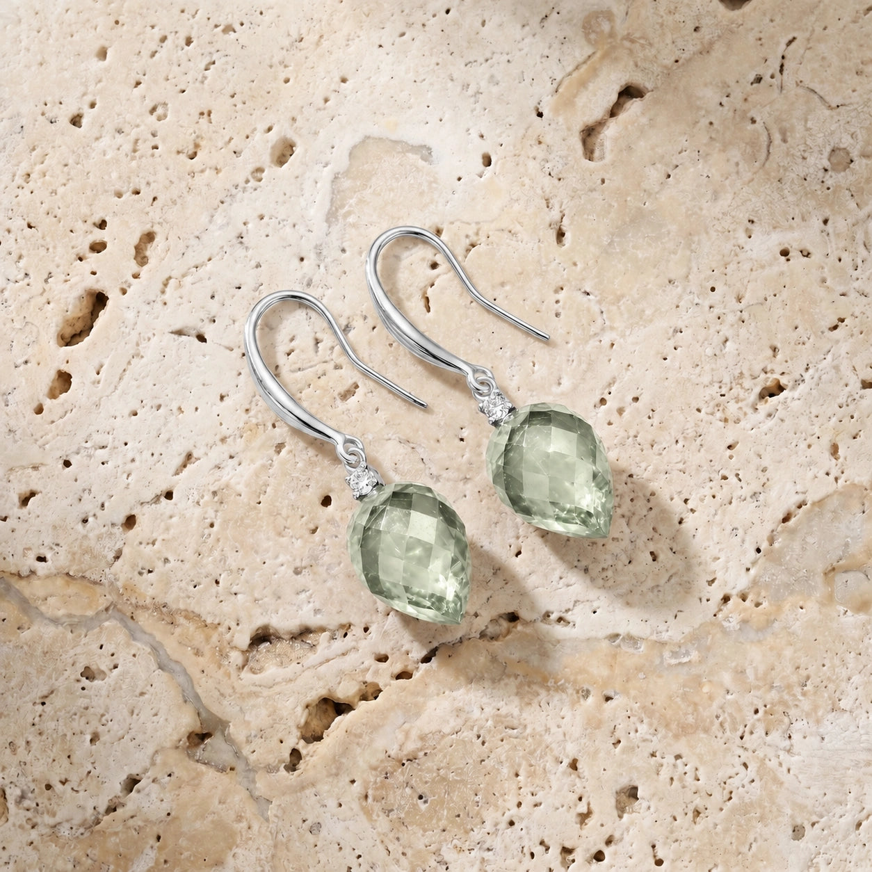 White Gold Earrings Green Amethyst 10K — Rosangela