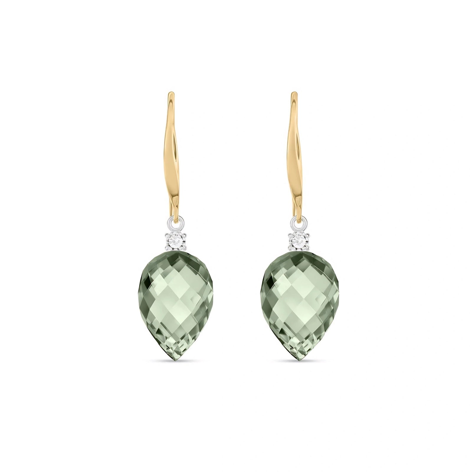 Yellow Gold Earrings Green Amethyst 10K — Rosangela