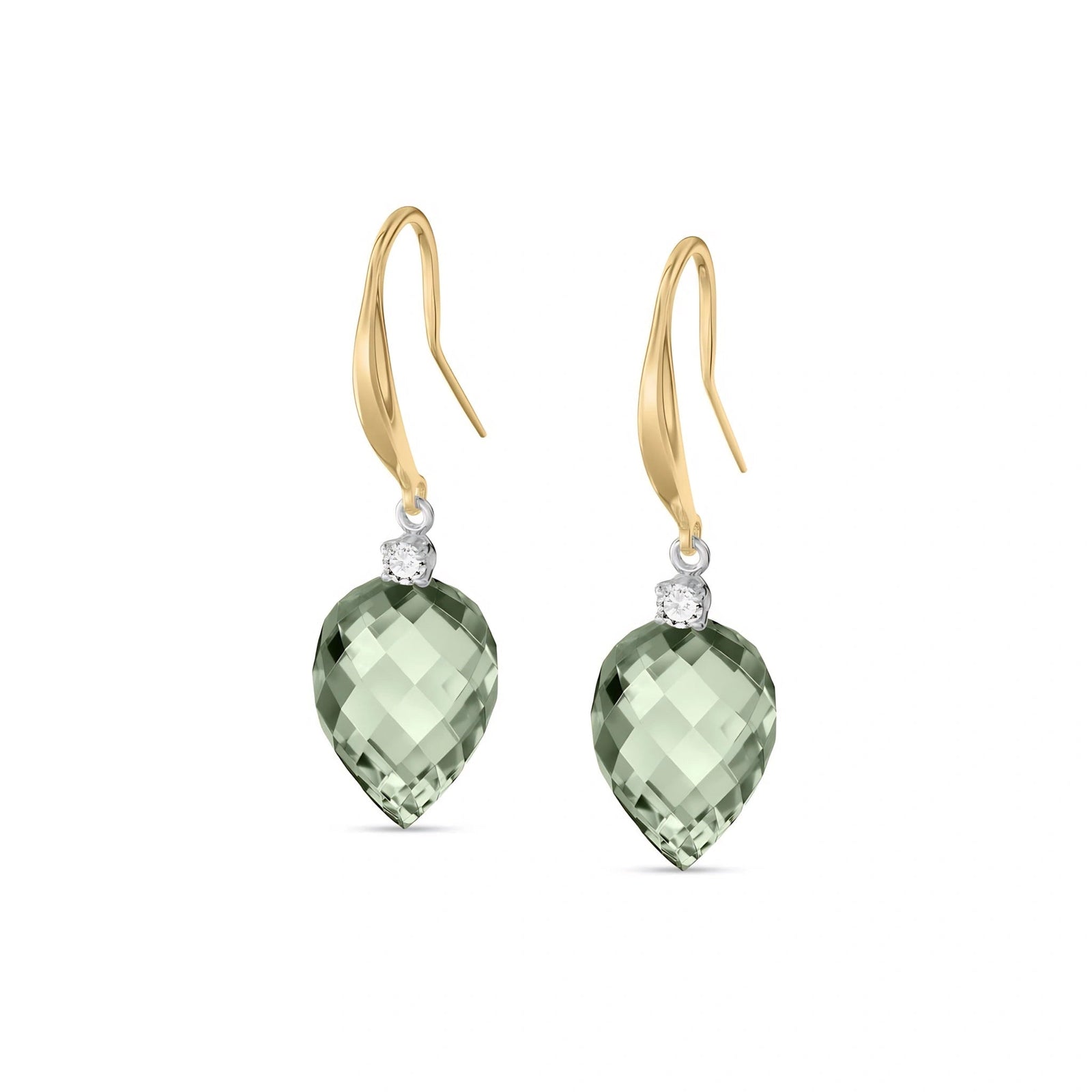 Yellow Gold Earrings Green Amethyst 10K — Rosangela